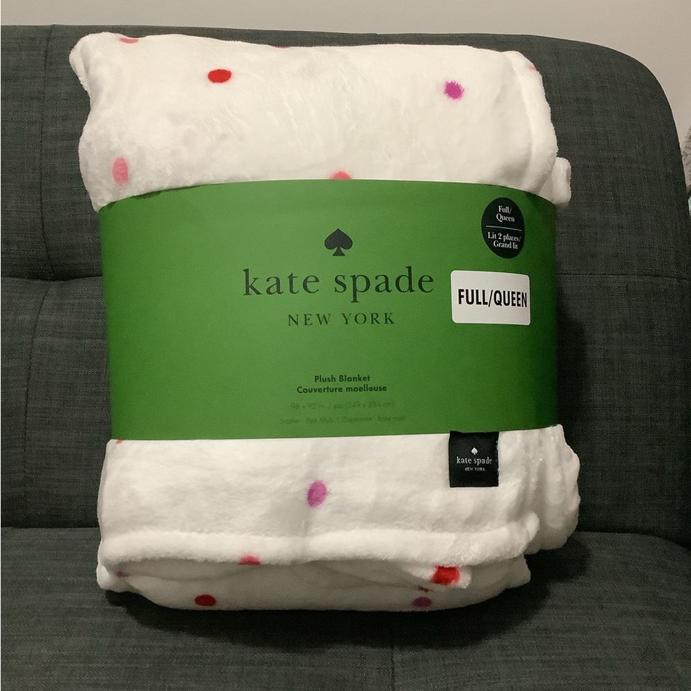 Kate Spade Queen / Full White Blanket with Colourful Tiny  Dots NEW